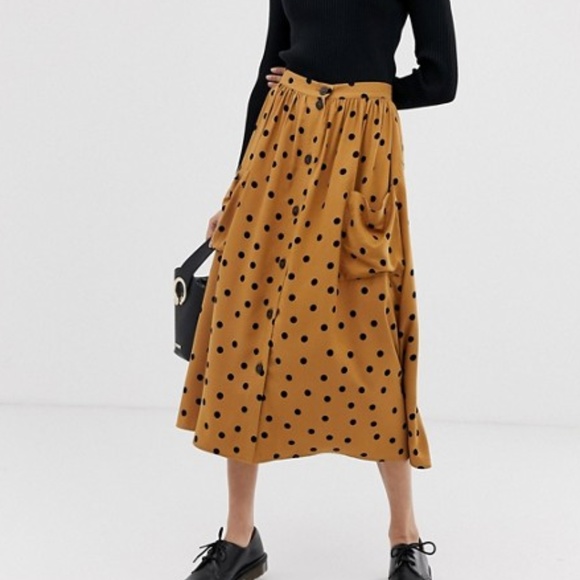 ASOS Dresses & Skirts - Polka Dot Button Front Midi Skirt w Pockets